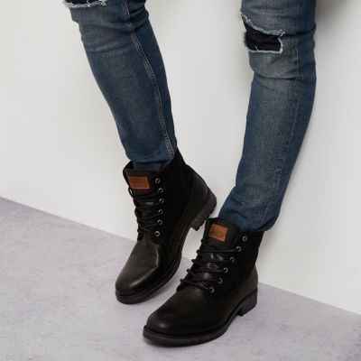 Black leather panel borg lined boots